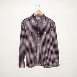 Ash & Erie Men's Medium Button up Flannel Shirt Purple Gray cotton